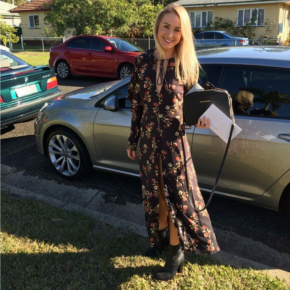 SHAKUHACHI dress black floral XS